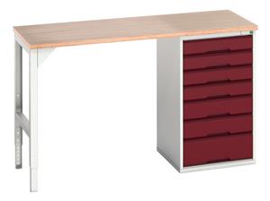 16921901.** verso pedestal bench with 7 drawer 525W cab & mpx worktop. WxDxH: 1500x600x930mm. RAL 7035/5010 or selected